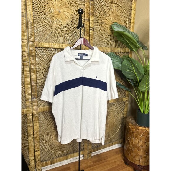 Polo Ralph Lauren Men's Vintage Velour Short Sleeve Polo Shirt White Size XXL - Picture 2 of 7